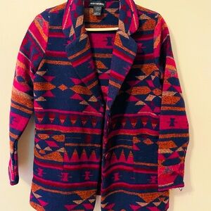 Aztec pattern jacket that pairs great with Boho, casual or work attire!